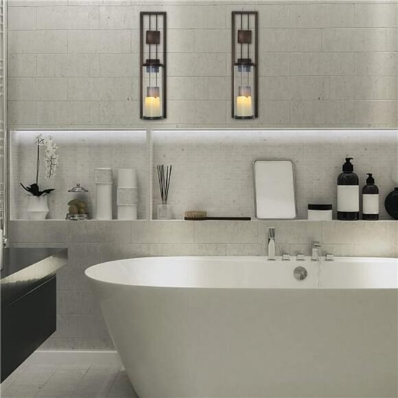 Wall Sconce Candle Holders Set of 2 Metal Wall Decor for Living Room Bathroom - Picture 6 of 8